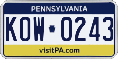 PA license plate KOW0243