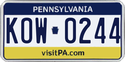 PA license plate KOW0244