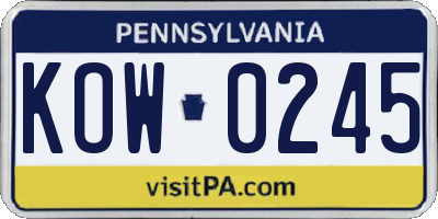 PA license plate KOW0245