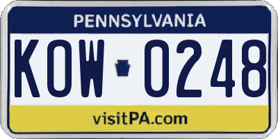 PA license plate KOW0248