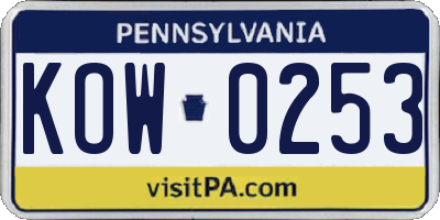PA license plate KOW0253