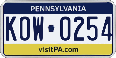 PA license plate KOW0254