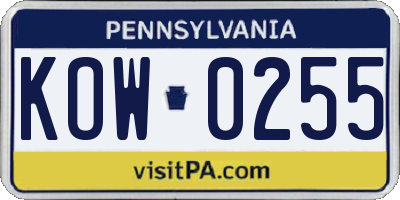 PA license plate KOW0255