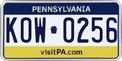 PA license plate KOW0256