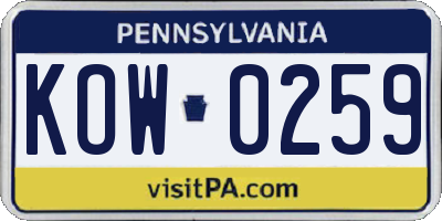 PA license plate KOW0259