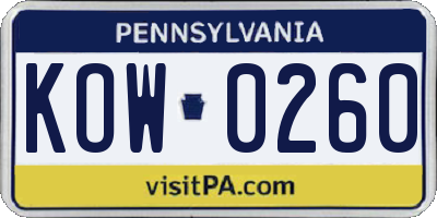 PA license plate KOW0260