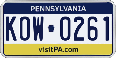 PA license plate KOW0261