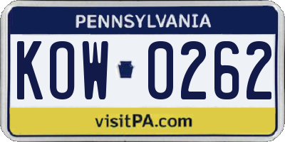 PA license plate KOW0262