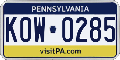 PA license plate KOW0285