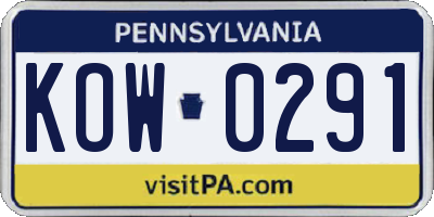 PA license plate KOW0291