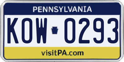 PA license plate KOW0293