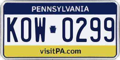 PA license plate KOW0299
