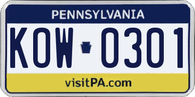 PA license plate KOW0301