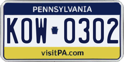 PA license plate KOW0302