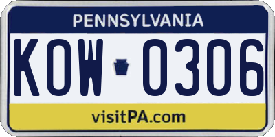 PA license plate KOW0306