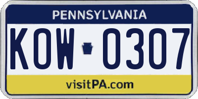 PA license plate KOW0307