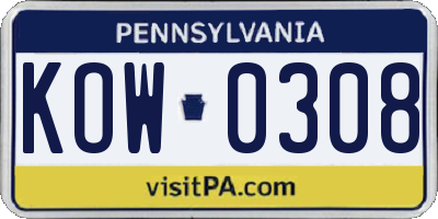 PA license plate KOW0308