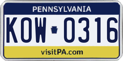 PA license plate KOW0316