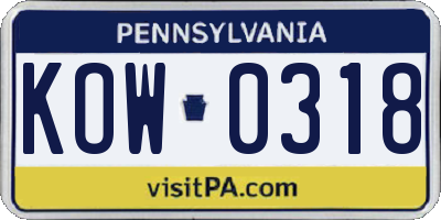 PA license plate KOW0318