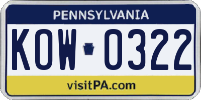 PA license plate KOW0322