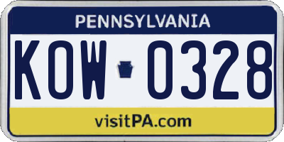 PA license plate KOW0328