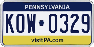 PA license plate KOW0329