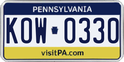 PA license plate KOW0330