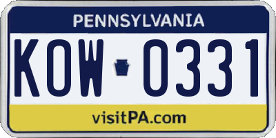 PA license plate KOW0331