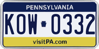 PA license plate KOW0332
