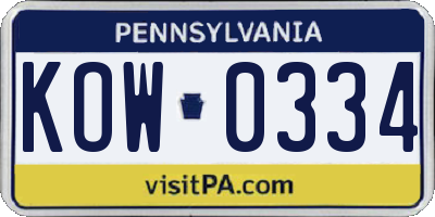 PA license plate KOW0334