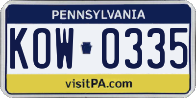 PA license plate KOW0335
