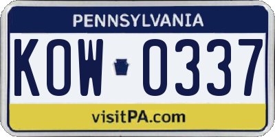 PA license plate KOW0337