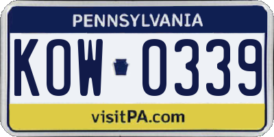 PA license plate KOW0339