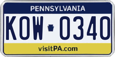PA license plate KOW0340