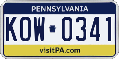 PA license plate KOW0341