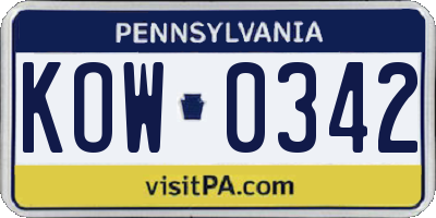 PA license plate KOW0342