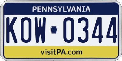 PA license plate KOW0344