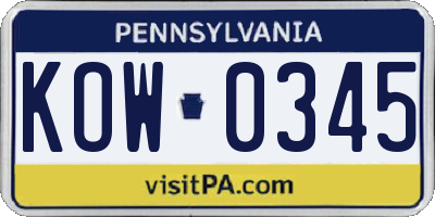 PA license plate KOW0345
