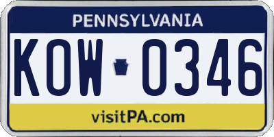 PA license plate KOW0346