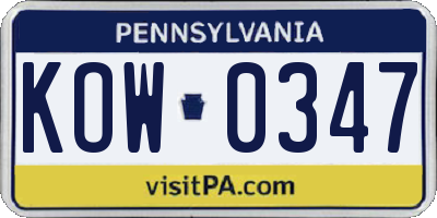 PA license plate KOW0347