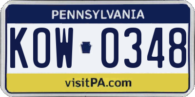 PA license plate KOW0348