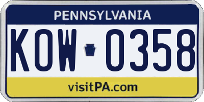 PA license plate KOW0358