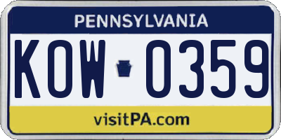 PA license plate KOW0359