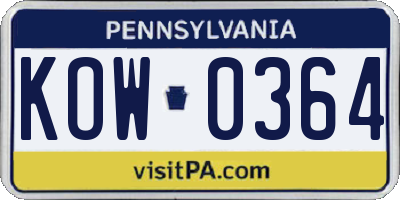 PA license plate KOW0364