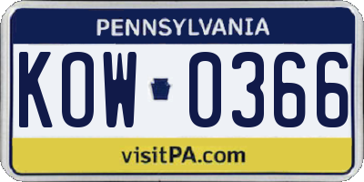 PA license plate KOW0366