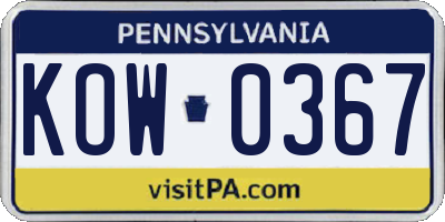 PA license plate KOW0367
