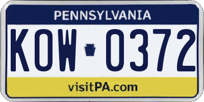 PA license plate KOW0372