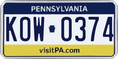 PA license plate KOW0374