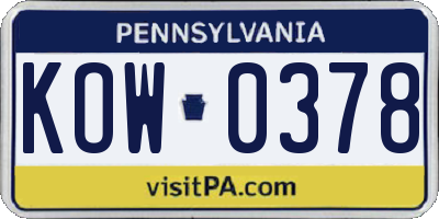 PA license plate KOW0378
