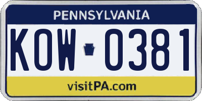 PA license plate KOW0381